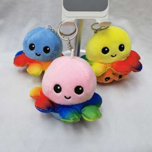 Plush Toy Pendant Rainbow Octopus Pendant Keychain 10cm Octopus Doll Pendant Keychain Three-Color Octopus