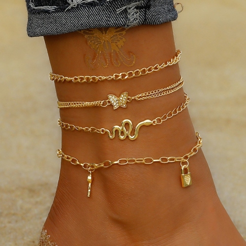 europe and america cross border chain anklet bracelet suit ins cold style retro anklet foot ornaments bracelet suit for women