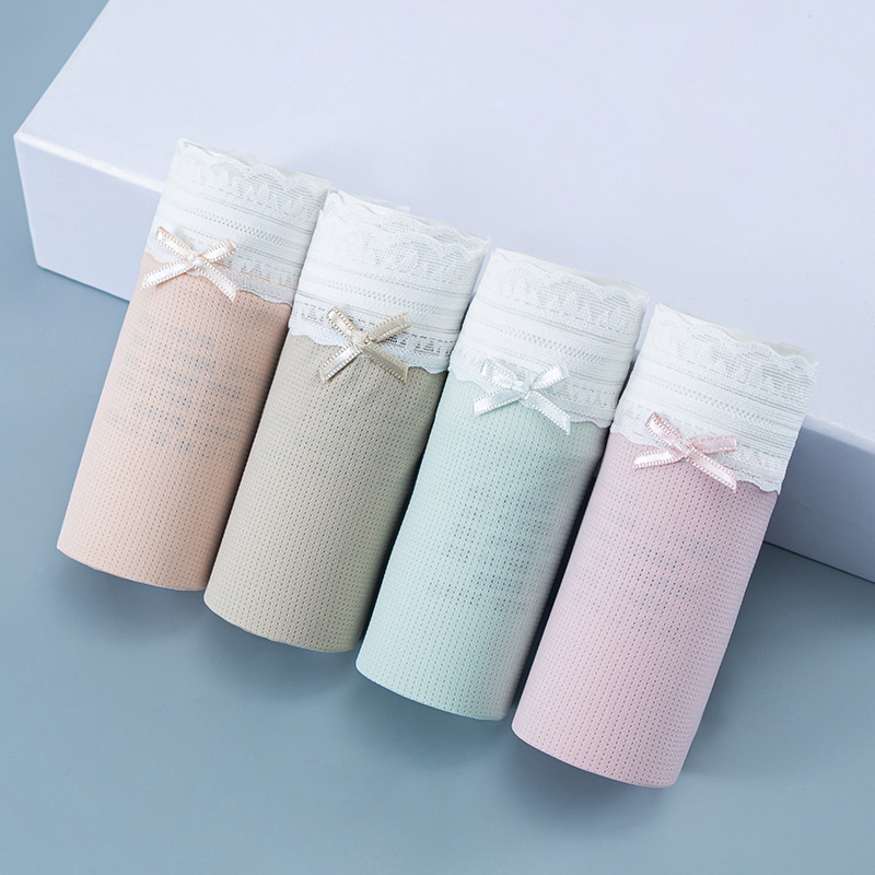 新款优质螺纹抽针工艺内衣 舒适棉裆透气抗y 蕾丝性感中腰内裤女