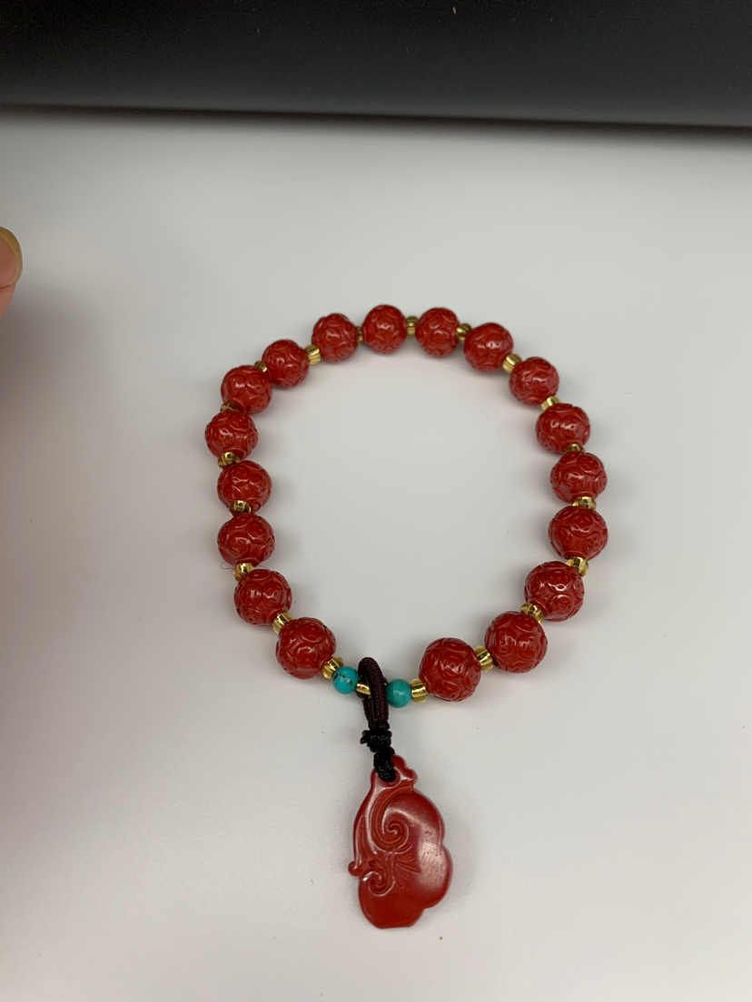 天然原矿朱砂0.6手链、佛珠8091祥缘佛珠店
