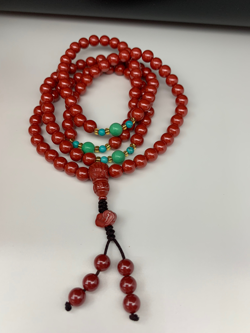 天然原矿朱砂108*0.6念珠、佛珠：8091祥缘佛珠店