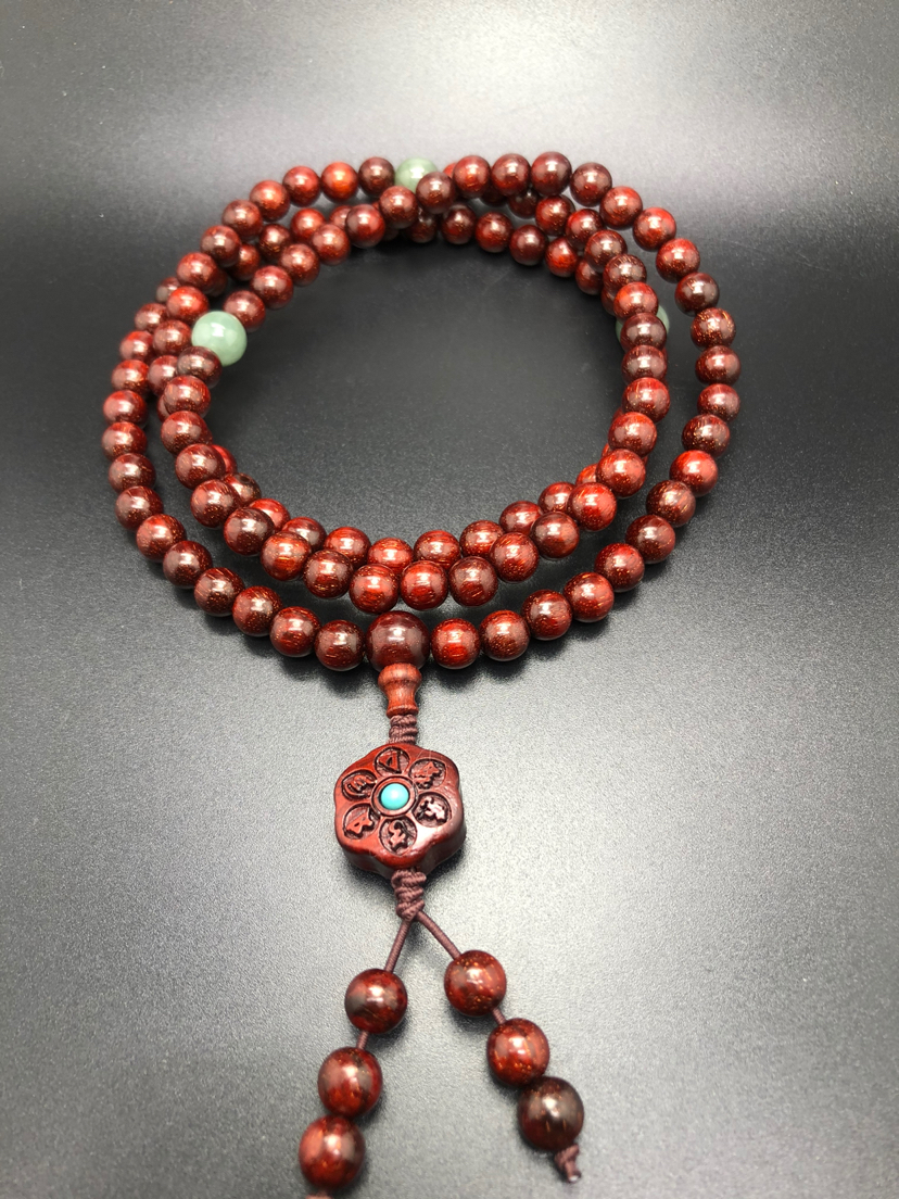 小叶紫檀佛珠108*0.6隔天然玉石吊吉祥坠：义乌祥缘佛珠8091店