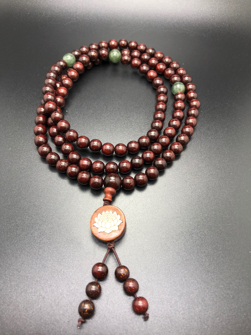 小叶紫檀佛珠108*0.6隔天然玉石吊吉祥坠：义乌祥缘佛珠8091店