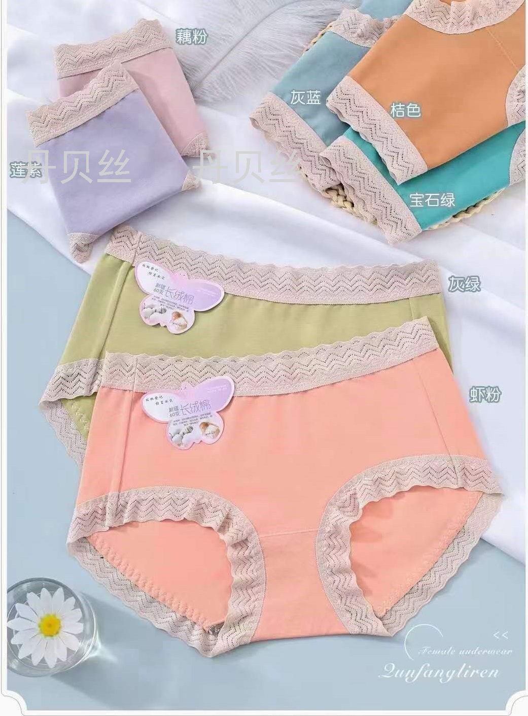 秋冬新款 60支长绒棉细腻绵柔柔软亲肤弹力透气蕾丝花边 女式内裤