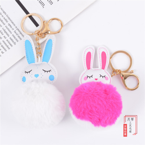Cartoon Cute Rabbit Soft and Adorable Fur Ball Car Key Ring Handbag Pendant Gift