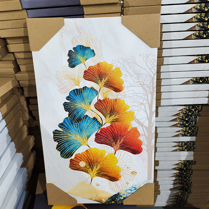 现代轻奢居家客厅走廊银杏叶油画布装饰画酒店走廊大气壁饰挂画