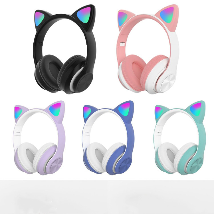 新款STN99学生可爱猫耳头戴无线发光卡通蓝牙游戏耳机