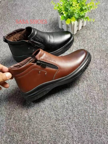 men‘s winter casual cotton leather shoes fleece-lined thickened middle-aged and elderly casual cotton leather shoes