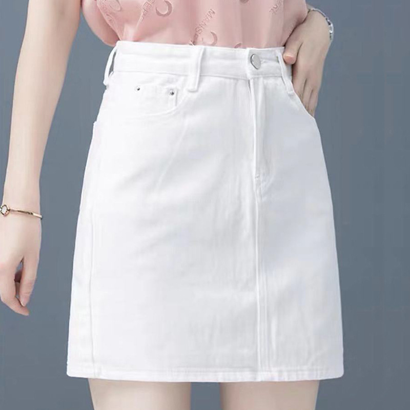2021新款复古水洗牛仔裙女韩版高腰显瘦修身包臀简约A字半身裙女