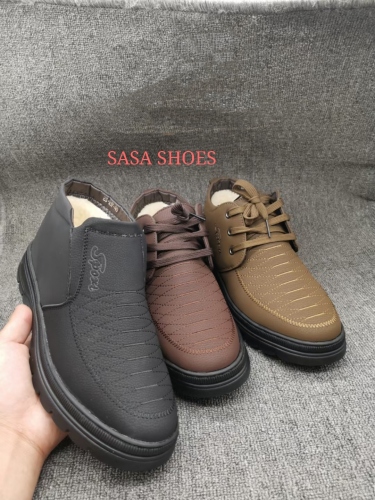 Men‘s Winter casual Cotton Leather Shoes Fleece-Lined Thick High-Top Thick Bottom Warm and Comfortable Middle-Aged and Elderly 