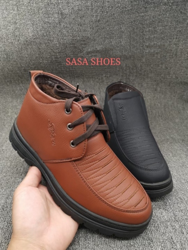 Men‘s Winter Casual Cotton Shoes Fleece-Lined Thickened High-Top Platform Warm and Comfortable Middle-Aged and Elderly