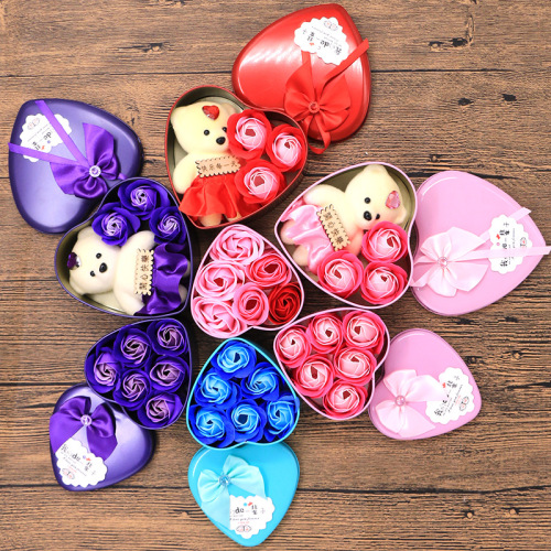 soap Flower Gift Box Valentine‘s Day Gift Teacher‘s Day Gift Creative Gift Bear Rose Heart-Shaped Iron Box Manufacturer