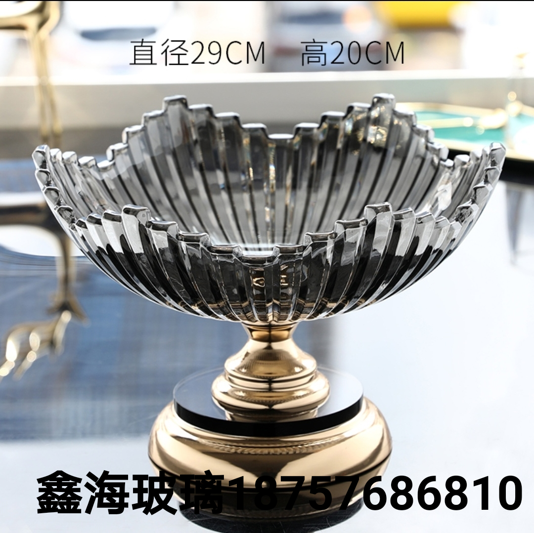 银灰色果盘玻璃工艺品黑色银色水果盘烟灰缸欧式玻璃果盘装饰品