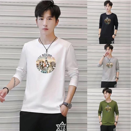 Foreign Trade Autumn Korean Style New Men‘s Long-Sleeved T-shirt Tail Goods Miscellaneous Men‘s Clothing T-shirt Long Sleeve Running Rivers and Lakes Stall Wholesale