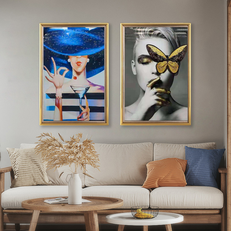 北欧轻奢美女蝴蝶创意晶瓷墙画居家客厅走廊玄关晶瓷挂画装饰画