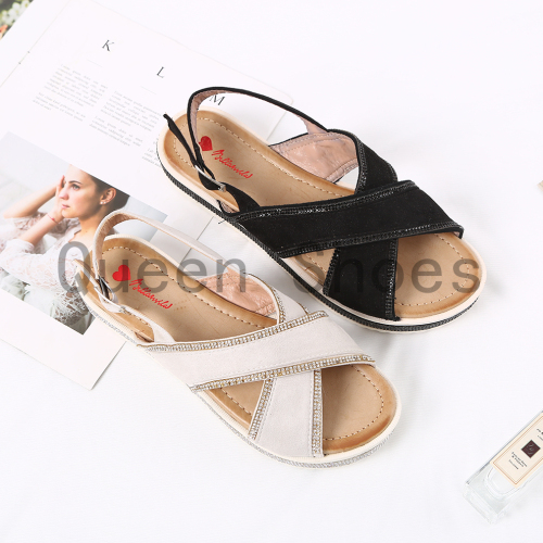 wedge rhinestone platform women‘s sandals solid color cross simple summer women‘s sandals spot sandals