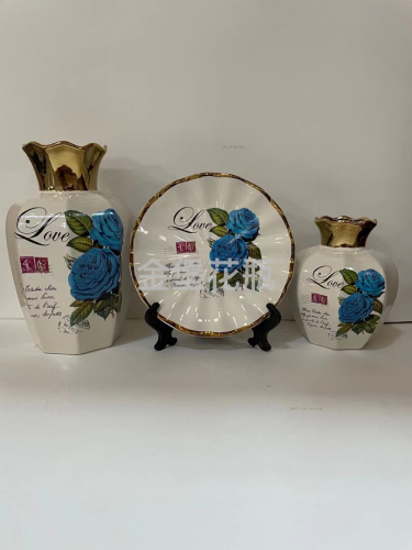 jinbao electroplating three sets of ceramic crafts vase decoration entrance decoration decorations