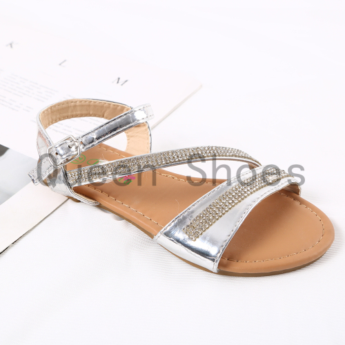 girls‘ sandals summer fashion rhinestone princess shoes middle and big children flat for outdoors women‘s sandals wholesale