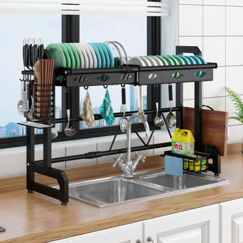 cross-border dedicated kitchen rack retractable sink draining rack dish drying cage double-layer household storage rack