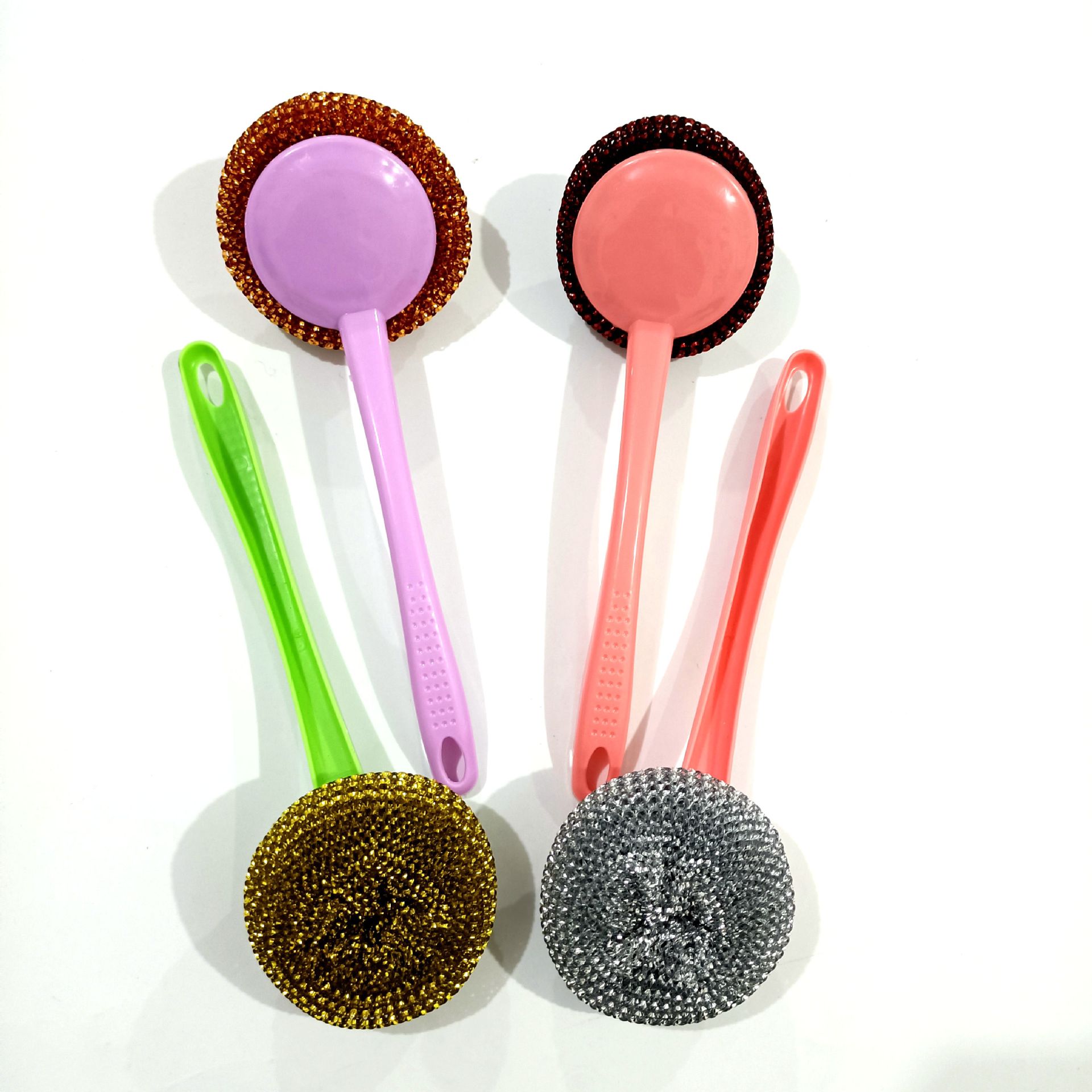 多彩塑料丝锅刷弯把锅刷 不锈金丝刷 洗锅刷 清洁球 钢丝球清洁刷