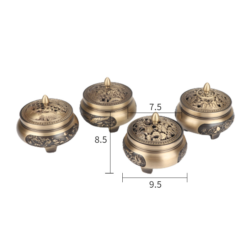 厂家批发全铜香炉小平底三足香炉 家用线香盘香铜质工艺品香炉