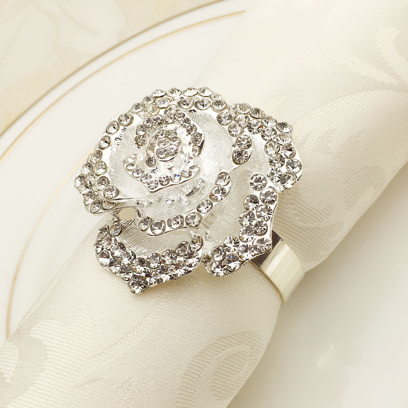 酒店餐巾扣合金银色玫瑰花餐巾环餐扣餐巾圈餐具圈口布圈批发