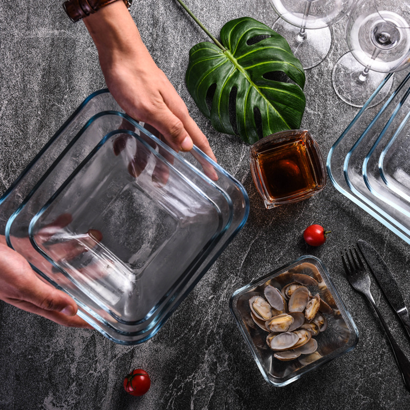 菲内克斯钢化玻璃碗沙拉碗透明方形饭碗汤碗烘焙焗饭碗微波炉烤箱