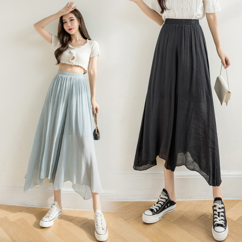 Real Shot Summer Thin Cotton Linen Wide-Leg Pants Women‘s High Waist Drooping Cropped Loose Linen Straight Casual Culotte Women‘s Clothing