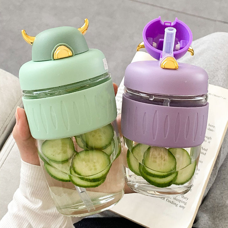 时尚少女恶魔吸管玻璃杯简约学生便携休闲高颜值网红随手咖啡杯子