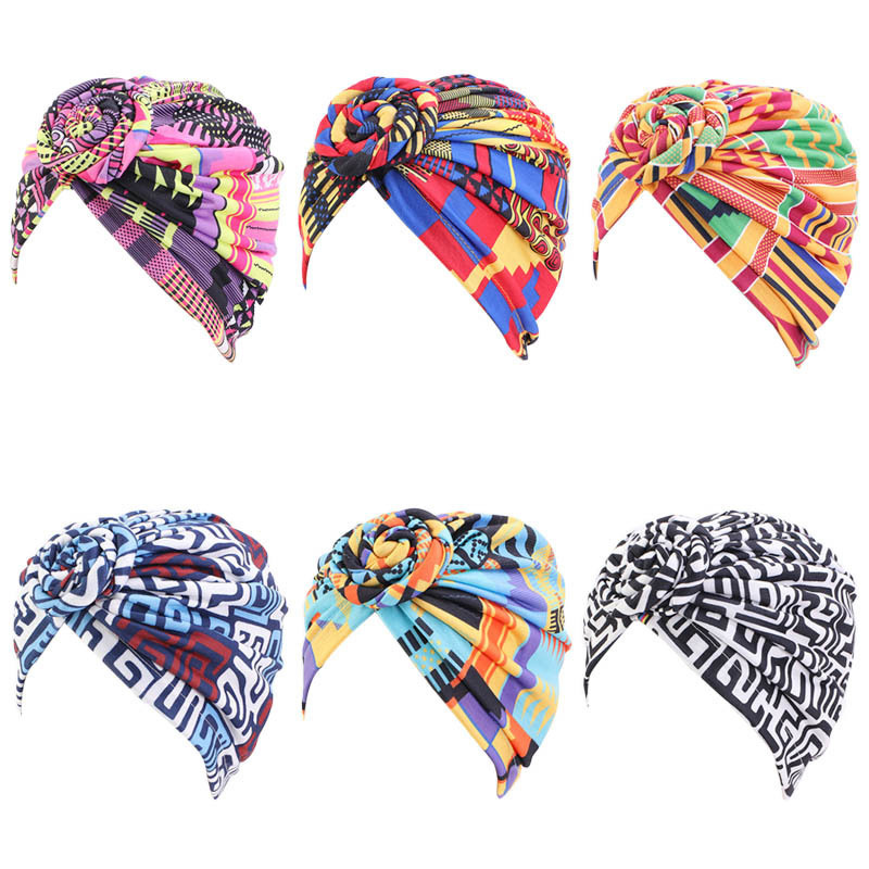 欧美流行波西米亚旋涡盘花头巾帽 民族风打结帽 复古时装帽子
