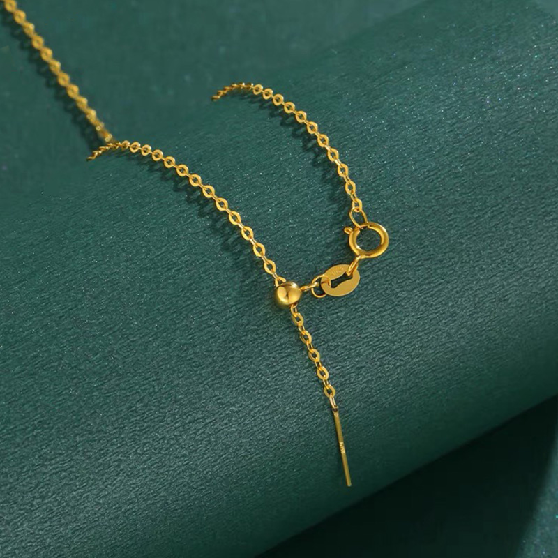 镀金万能项链女沙金针式穿珠链999仿黄金色首饰批发O字素链可调节