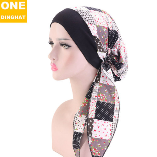 Elastic Elastic Wide-Brimmed Headscarf Cap cotton Ribbon Pirate Hat Chemotherapy Cap Baotou Hat TJM-329