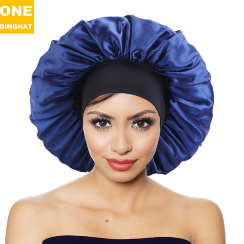 Large 42cm Satin round CAP Beauty Hair Cap Solid Color Elastic Wide Brim Nightcap Shower Cap TJM-405F