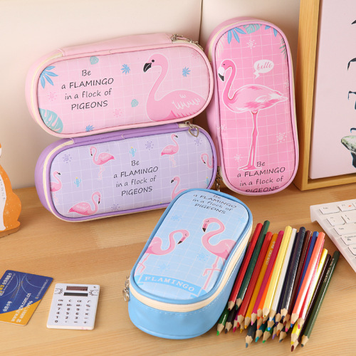 flamingo pencil case stationery bag pu pencil case student pencil case