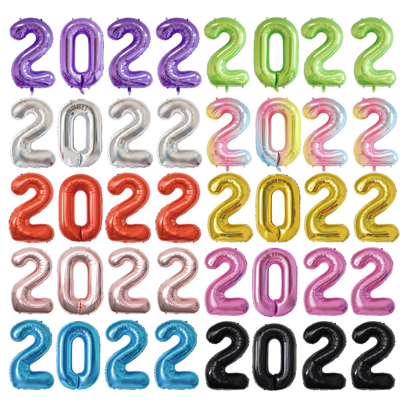 2022数字气球套装 40寸美版大数字铝膜气球 新年元旦跨年装饰气球
