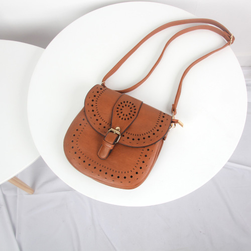 factory direct bag women‘s new retro hollow shoulder bag simple cross-border women‘s bag pu messenger bag fashion small bag