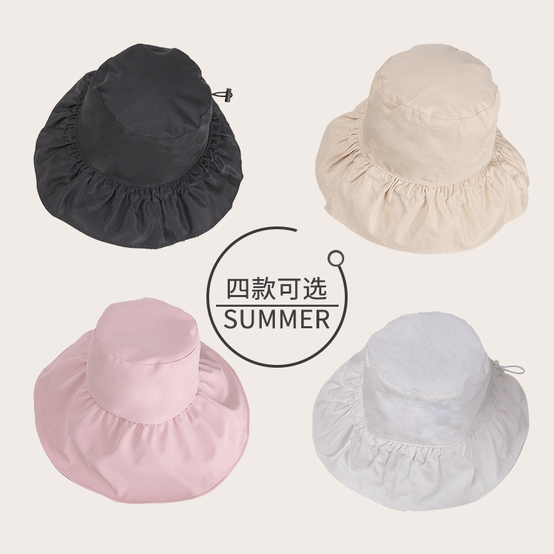 大帽檐可收缩渔夫帽女春夏清新韩版百搭日系盆帽遮阳透气草帽防晒