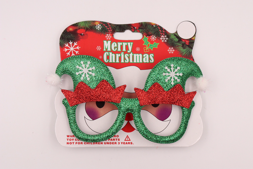 圣诞装饰眼镜圣诞鹿角眼镜圣诞装饰用品儿童眼镜撒粉双帽眼镜