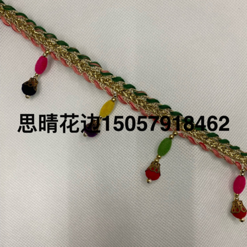 Source Manufacturer Phnom Penh Hanging Flocking Beads Lace Scarf Bag Stage Clothing accessories Lace 
