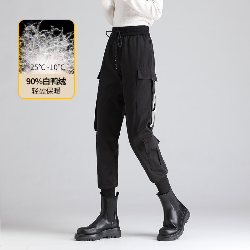 白鸭绒羽绒裤女冬季新款外穿工装裤加绒裤子修身显瘦羽绒保暖裤女
