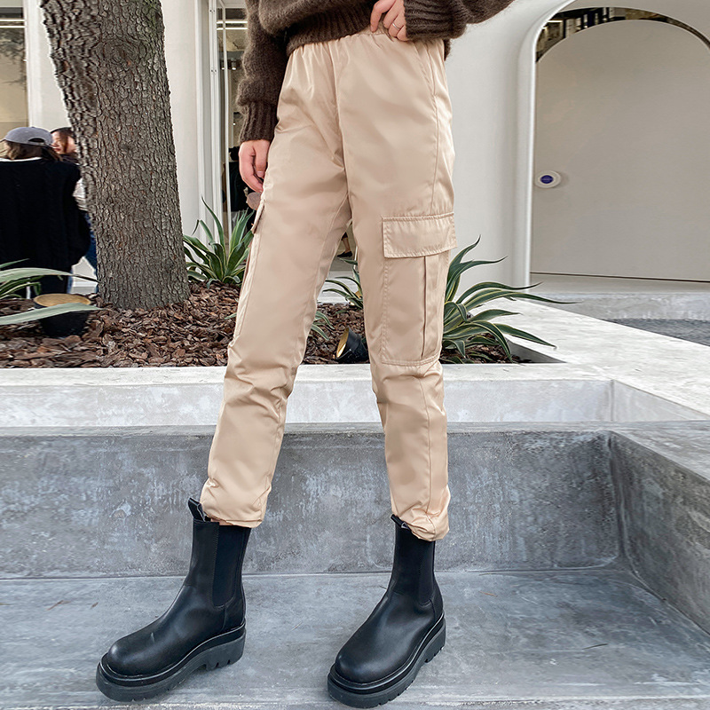 一件代发 羽绒裤女外穿高腰加厚冬季白鸭绒休闲工装束脚运动裤