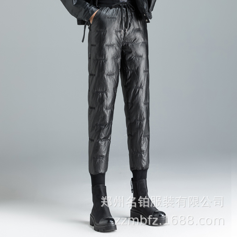 羽绒裤女外穿时尚高腰加绒加厚棉裤宽松休闲束脚裤冬季保暖显瘦