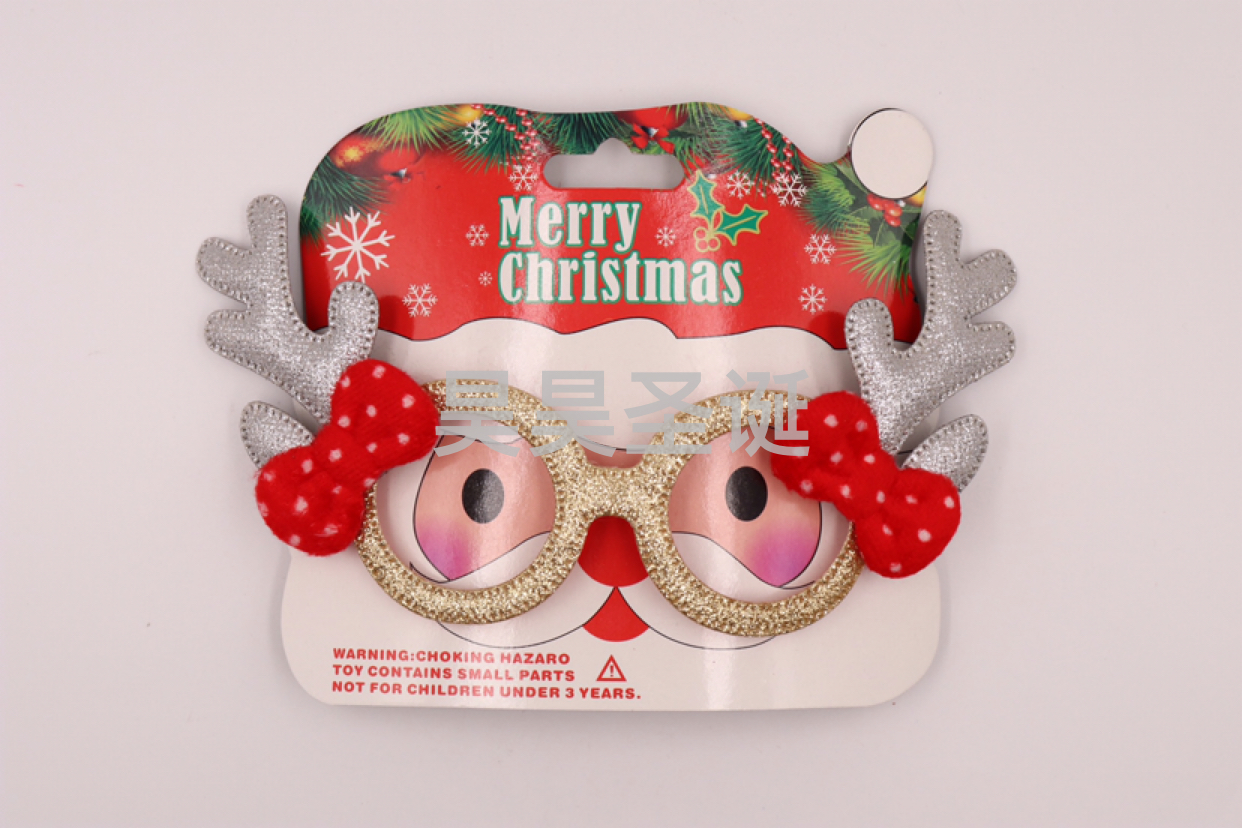 圣诞眼镜圣诞鹿角眼镜圣诞装饰用品儿童眼镜撒粉蝴蝶结鹿角眼镜