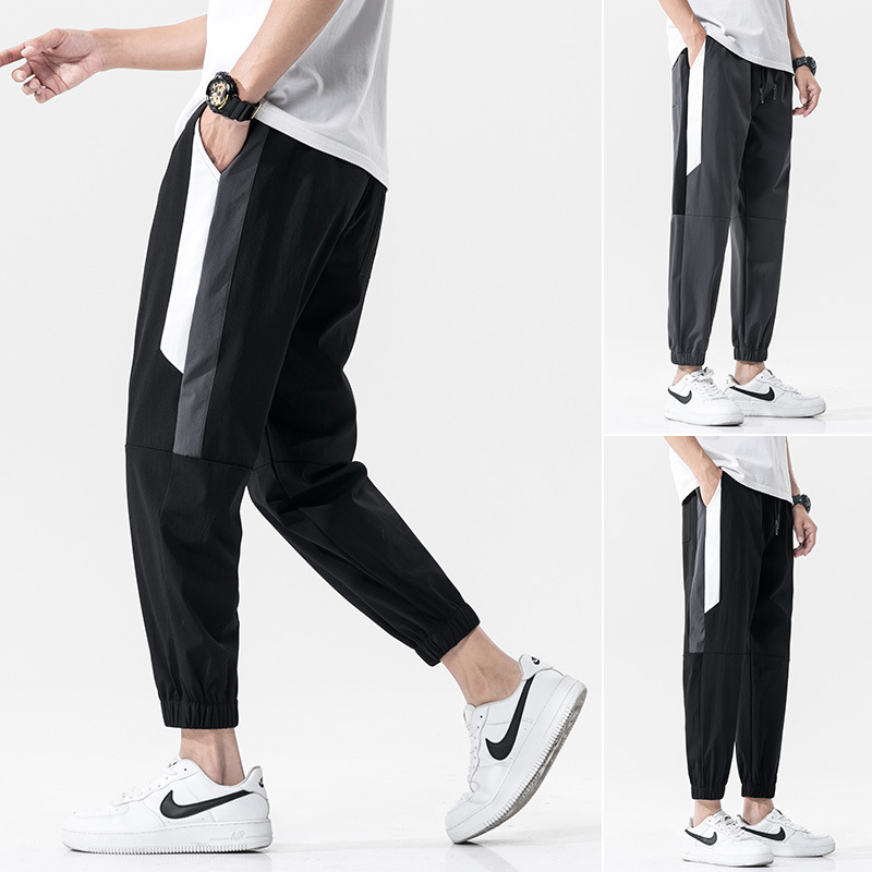 裤子男士夏季薄款宽松束脚工装运动休闲裤男潮流时尚冰丝九分卫裤