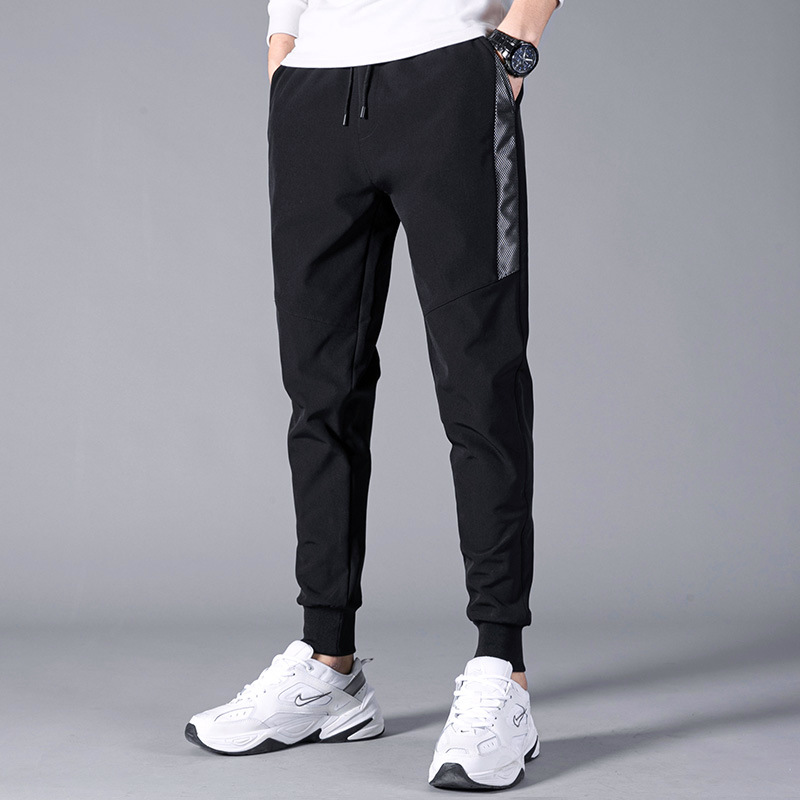 潮牌休闲裤男士松紧腰修身束脚卫裤潮流男裤春秋冰丝薄款小脚裤子