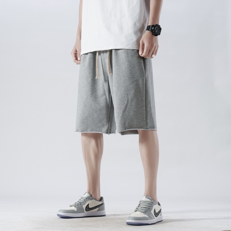 240g棉无边卷边运动裤男2021夏季韩版青少年休闲短裤微弹抽绳卫裤