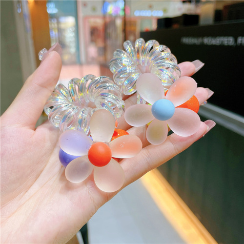 summer flower pearlescent frosted hair rope internet popular summer telephone line hair ring ponytail rubber band headdress hair ring rubber band