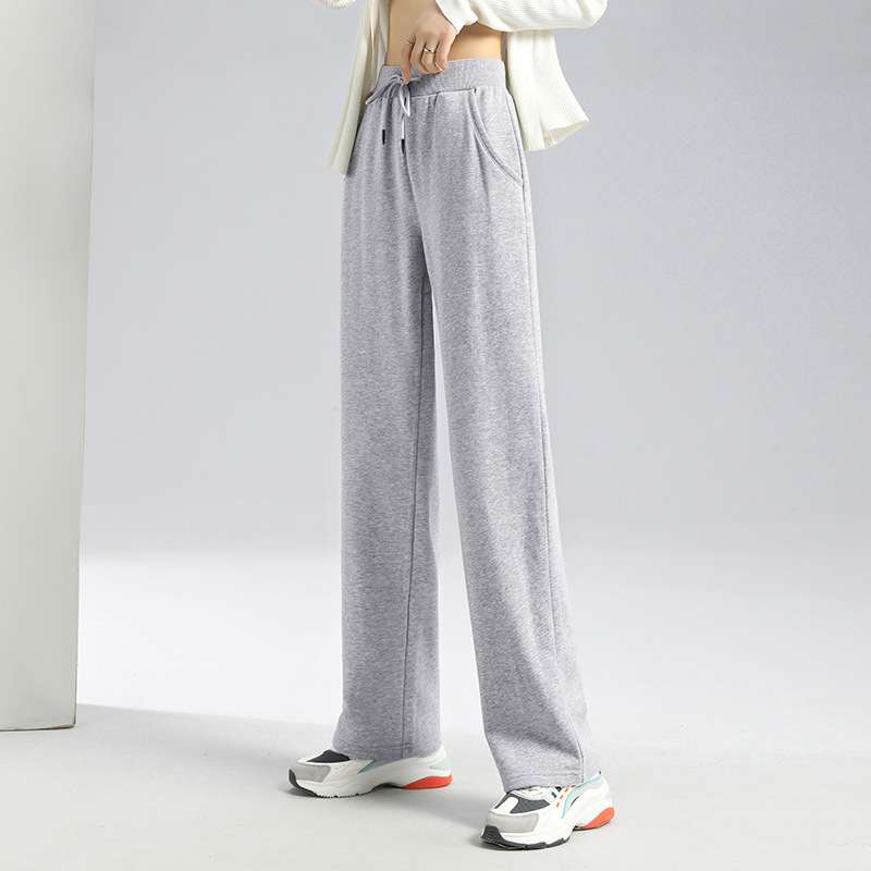 纯色高腰直筒裤chic春秋新款卫裤女舒适亲肤棉质长裤休闲运动裤潮