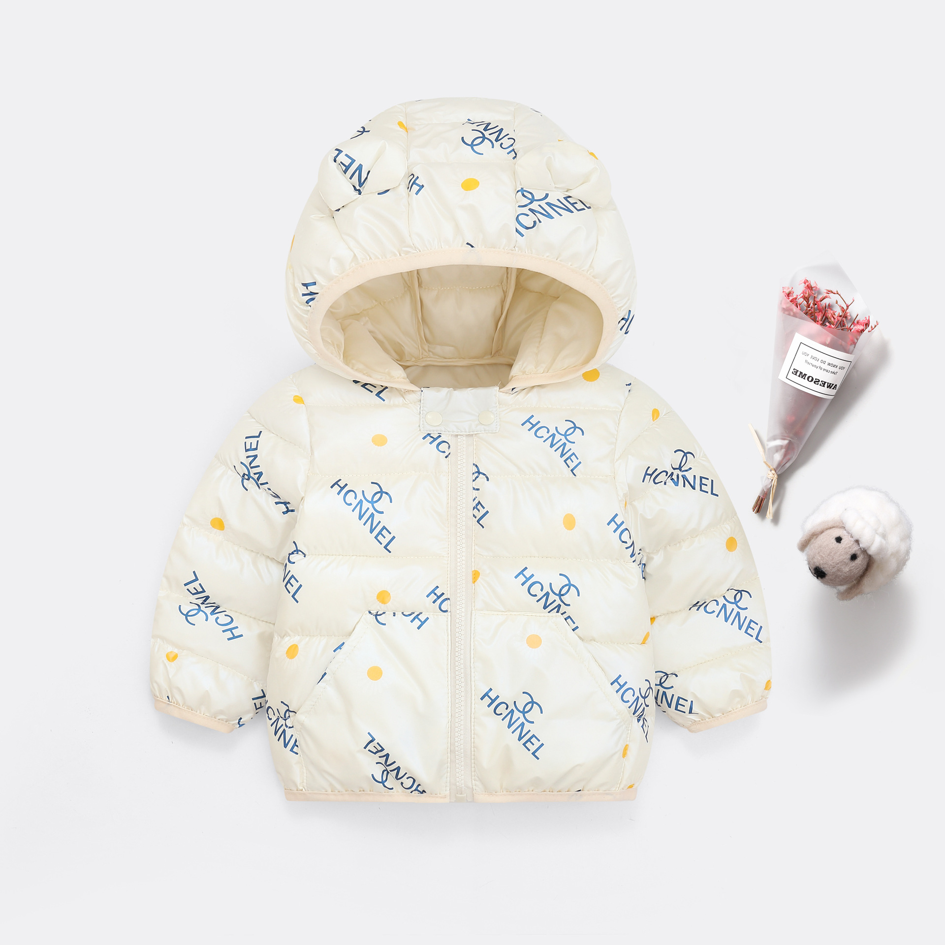 冬季新儿童羽绒棉服轻薄款中小童装羽绒棉衣宝宝耳朵可爱棉袄外套