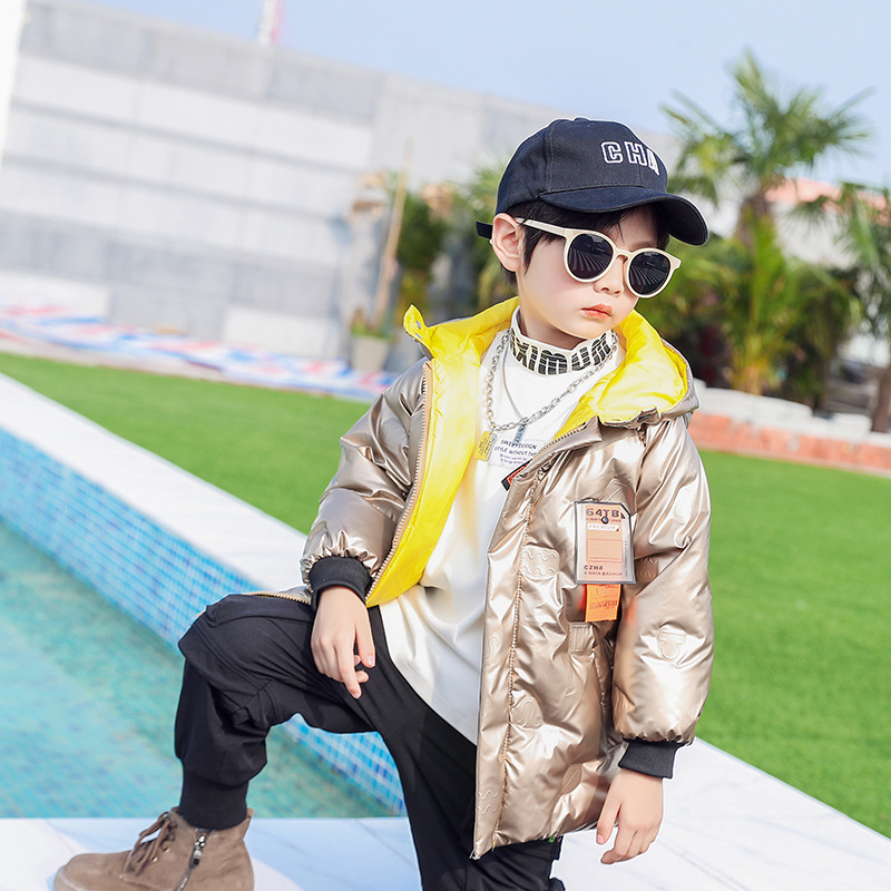 2021反季儿童冬季新款羽绒服男女童中长款亮色羽绒外套大童连帽款